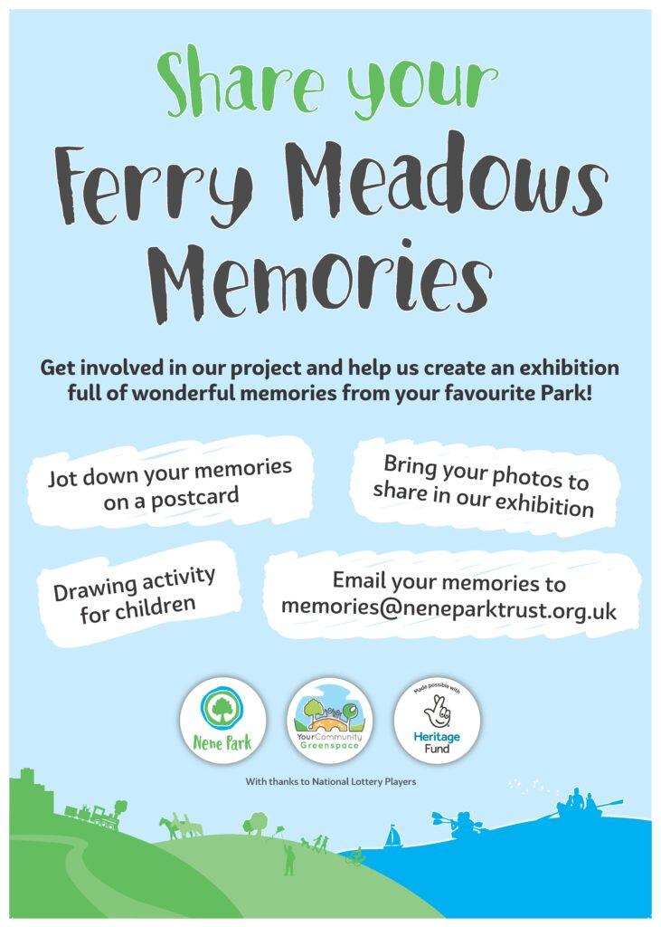 Ferry Meadows Memories - a text based poster inviting contributions to a visual gallery of memories from the public