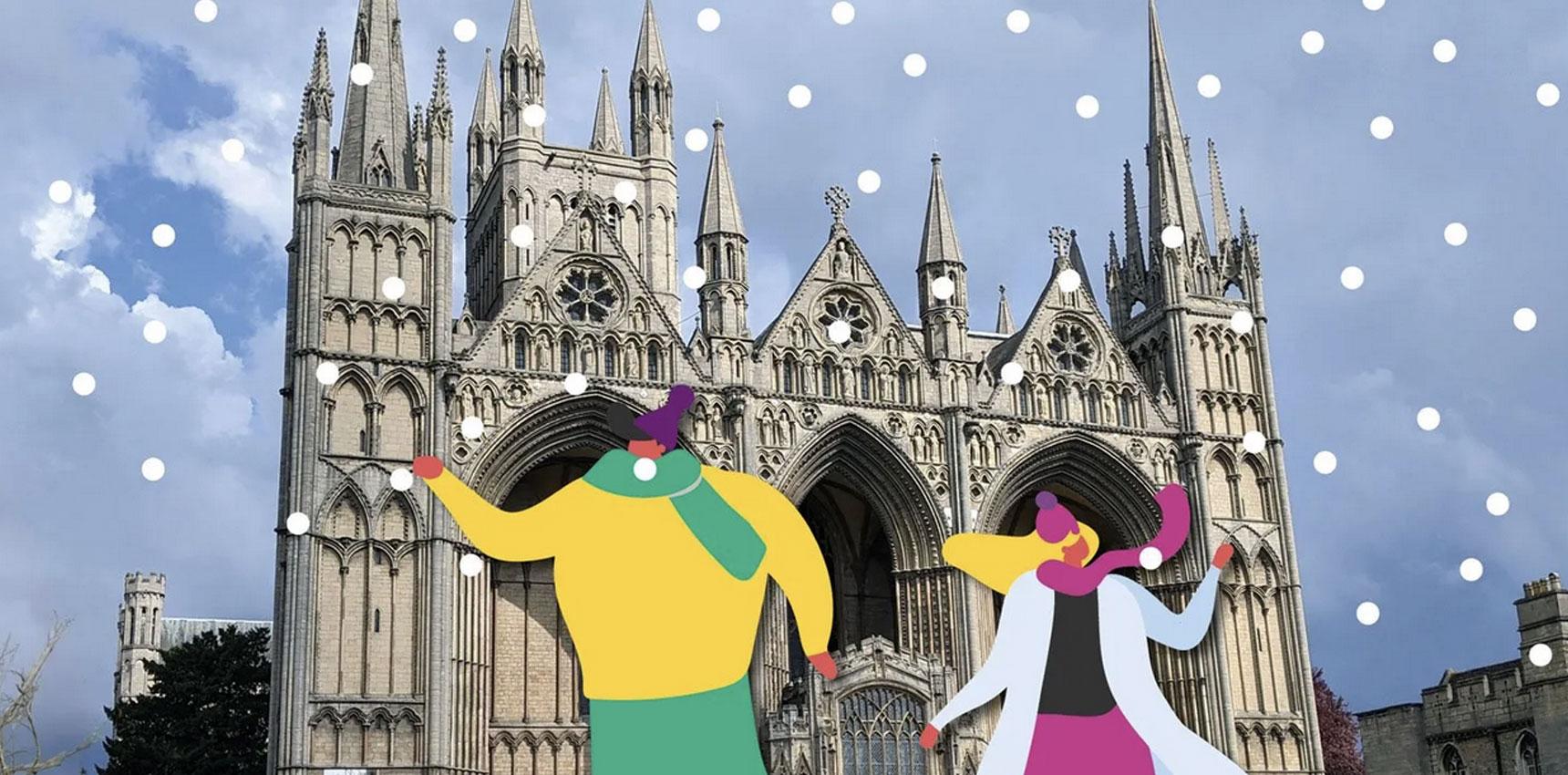 image of Peterborough Cathedral with snow scene overlaid