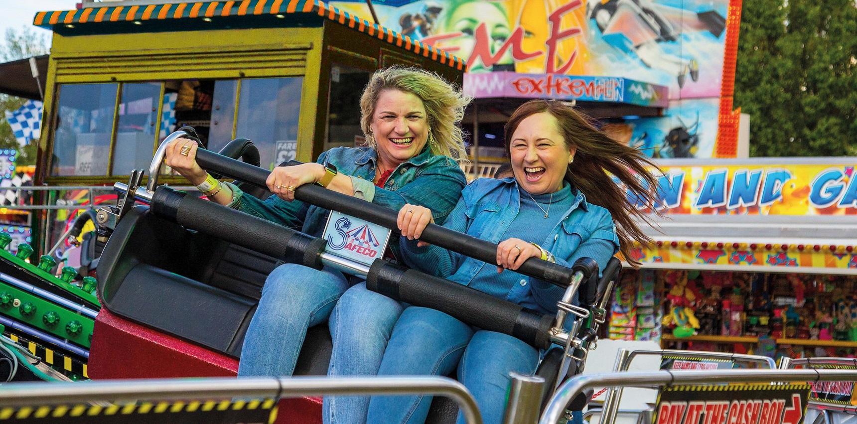 Two women on fairground ride